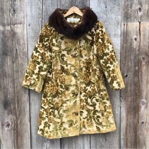 VTG 50s Lilli Ann of San Francisco Velvet Tapestry Coat Fur Stole Collar Med.